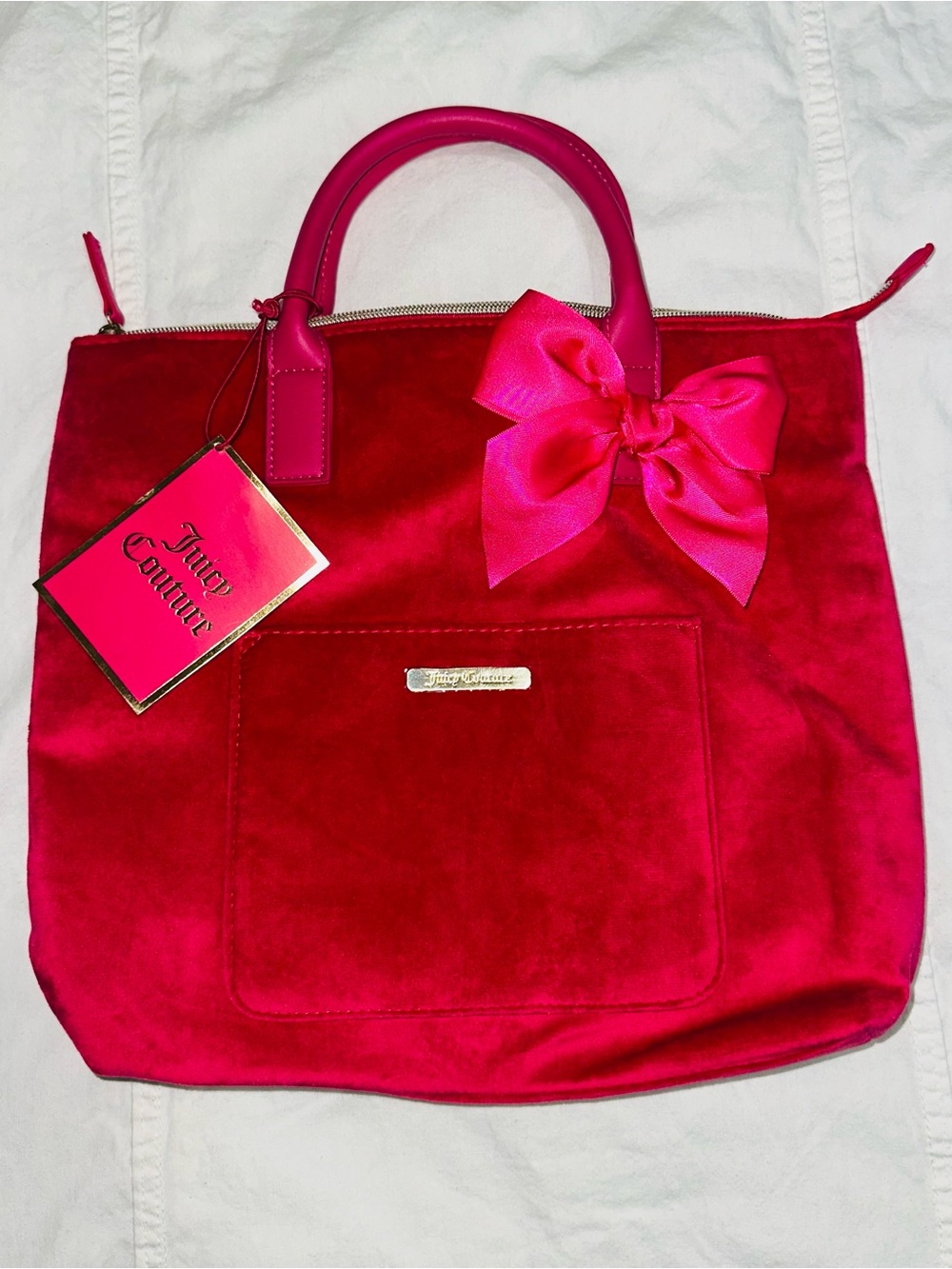Juicy Couture Hot Pink Velvet Tote with Bow Accent